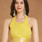 Janasya Yellow Silk Blend Leaf Motifs Jacquard Saree | Swadesiicart