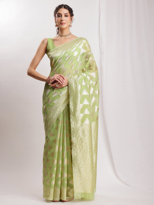 Janasya Navy Blue Silk Blend Geometric Jacquard Saree | Swadesiicart