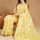 Janasya Yellow Silk Blend Geometric Jacquard Saree | Swadesiicart