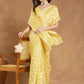 Janasya Yellow Silk Blend Geometric Jacquard Saree | Swadesiicart