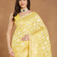 Janasya Yellow Silk Blend Geometric Jacquard Saree | Swadesiicart