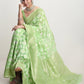 Janasya Green Silk Blend Geometric Jacquard Saree | Swadesiicart