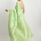 Janasya Green Silk Blend Geometric Jacquard Saree | Swadesiicart