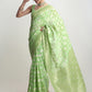 Janasya Green Silk Blend Geometric Jacquard Saree | Swadesiicart