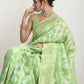 Janasya Green Silk Blend Geometric Jacquard Saree | Swadesiicart