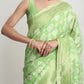 Janasya Green Silk Blend Geometric Jacquard Saree | Swadesiicart