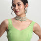 Janasya Green Silk Blend Geometric Jacquard Saree | Swadesiicart