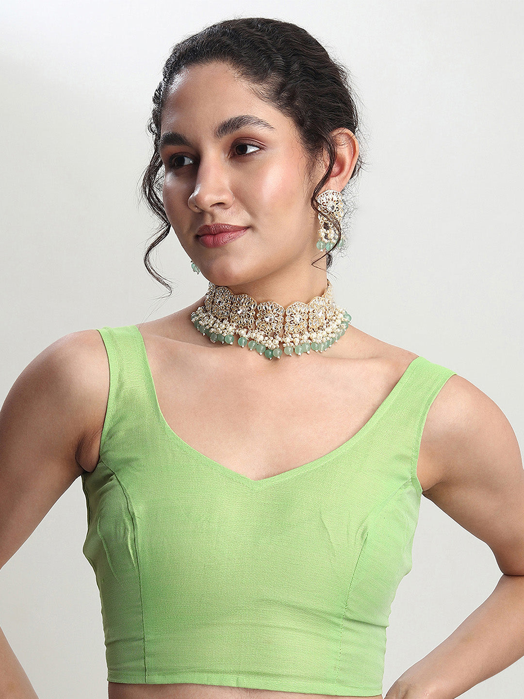 Janasya Green Silk Blend Geometric Jacquard Saree | Swadesiicart