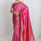 Janasya Pink Silk Blend Floral Jacquard Saree | Swadesiicart