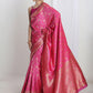 Janasya Pink Silk Blend Floral Jacquard Saree | Swadesiicart