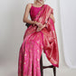 Janasya Pink Silk Blend Floral Jacquard Saree | Swadesiicart