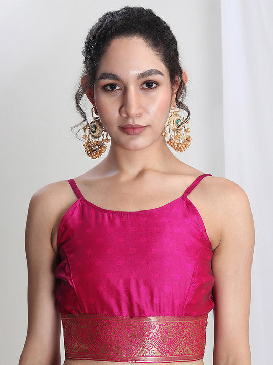 Janasya Pink Silk Blend Floral Jacquard Saree | Swadesiicart