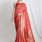 Janasya Red Silk Blend Floral Jacquard Saree | Swadesiicart