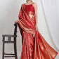 Janasya Red Silk Blend Floral Jacquard Saree | Swadesiicart