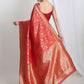 Janasya Red Silk Blend Floral Jacquard Saree | Swadesiicart