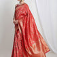 Janasya Red Silk Blend Floral Jacquard Saree | Swadesiicart