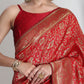 Janasya Red Silk Blend Floral Jacquard Saree | Swadesiicart