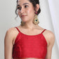Janasya Red Silk Blend Floral Jacquard Saree | Swadesiicart