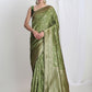 Janasya Green Silk Blend Floral Jacquard Saree | Swadesiicart