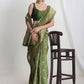 Janasya Green Silk Blend Floral Jacquard Saree | Swadesiicart