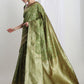 Janasya Green Silk Blend Floral Jacquard Saree | Swadesiicart
