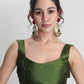 Janasya Green Silk Blend Floral Jacquard Saree | Swadesiicart
