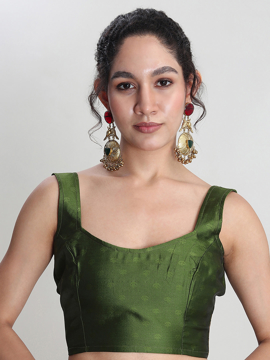 Janasya Green Silk Blend Floral Jacquard Saree | Swadesiicart