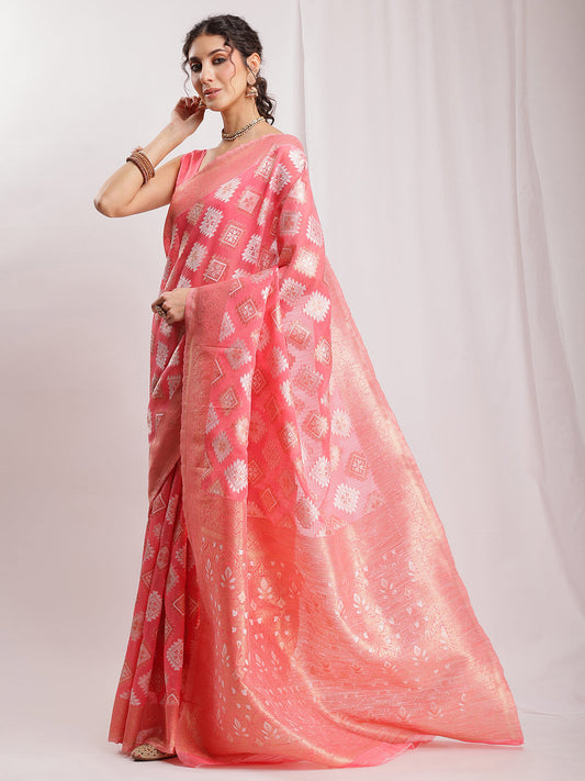 Janasya Navy Blue Silk Blend Geometric Jacquard Saree | Swadesiicart