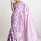 Janasya Lavender Silk Blend Geometric Jacquard Saree | Swadesiicart