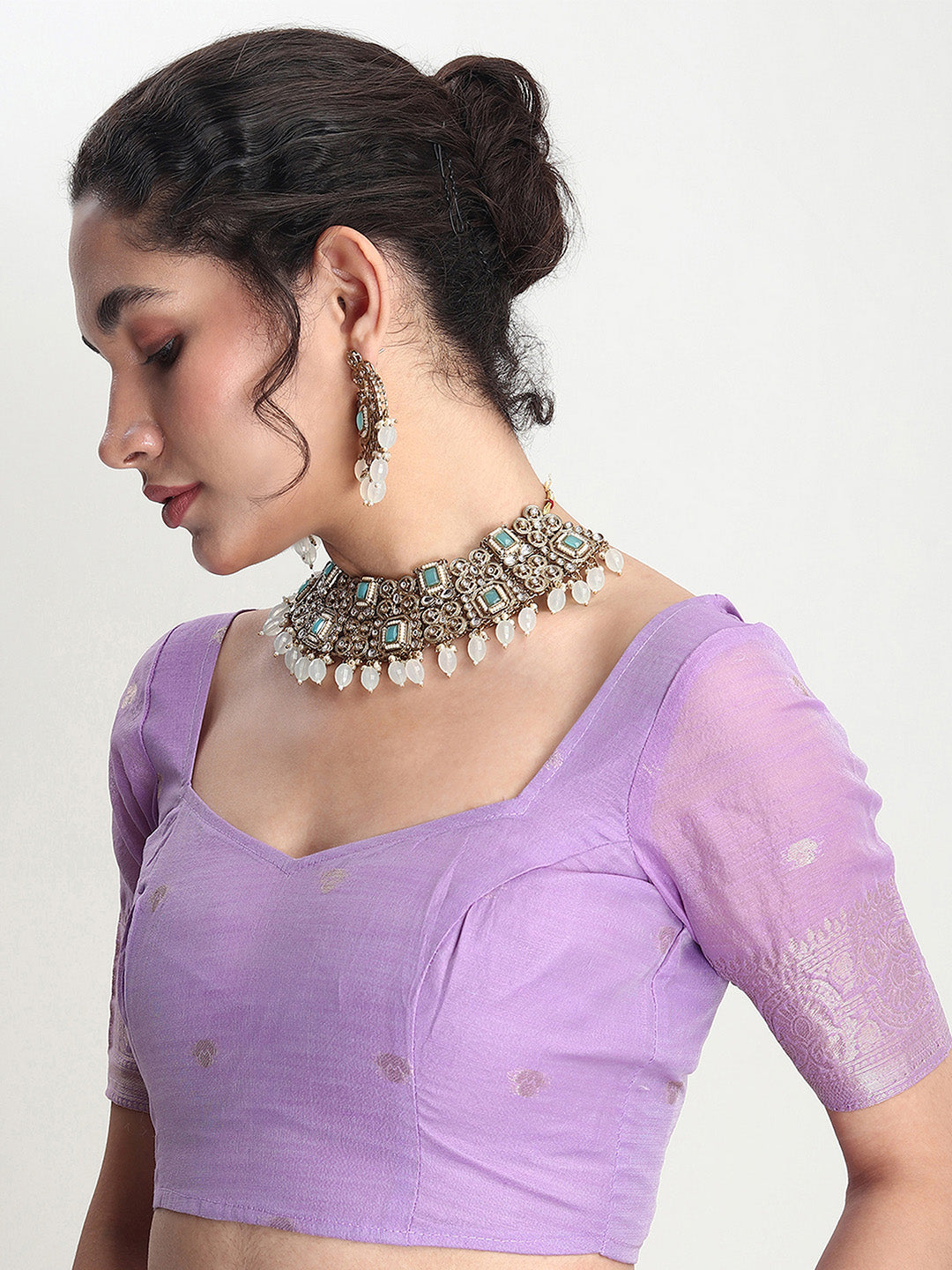 Janasya Lavender Silk Blend Geometric Jacquard Saree | Swadesiicart