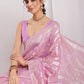 Janasya Lavender Silk Blend Floral Jacquard Saree | Swadesiicart