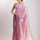 Janasya Lavender Silk Blend Floral Jacquard Saree | Swadesiicart