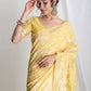 Janasya Yellow Silk Blend Floral Jacquard Saree | Swadesiicart
