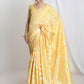 Janasya Yellow Silk Blend Floral Jacquard Saree | Swadesiicart