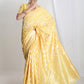 Janasya Yellow Silk Blend Floral Jacquard Saree | Swadesiicart