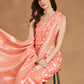 Janasya Peach Silk Blend Floral Jacquard Saree | Swadesiicart