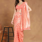 Janasya Peach Silk Blend Floral Jacquard Saree | Swadesiicart