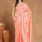 Janasya Peach Silk Blend Floral Jacquard Saree | Swadesiicart