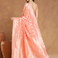 Janasya Peach Silk Blend Floral Jacquard Saree | Swadesiicart