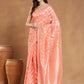 Janasya Peach Silk Blend Floral Jacquard Saree | Swadesiicart