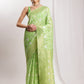 Janasya Green Silk Blend Geometric Jacquard Saree | Swadesiicart