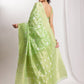 Janasya Green Silk Blend Geometric Jacquard Saree | Swadesiicart