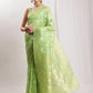 Janasya Green Silk Blend Geometric Jacquard Saree | Swadesiicart