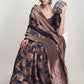 Janasya Dark Grey Silk Blend Floral Jacquard Saree | Swadesiicart