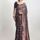 Janasya Dark Grey Silk Blend Floral Jacquard Saree | Swadesiicart