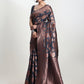 Janasya Dark Grey Silk Blend Floral Jacquard Saree | Swadesiicart
