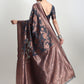 Janasya Dark Grey Silk Blend Floral Jacquard Saree | Swadesiicart