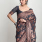Janasya Dark Grey Silk Blend Floral Jacquard Saree | Swadesiicart