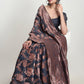 Janasya Dark Grey Silk Blend Floral Jacquard Saree | Swadesiicart