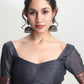 Janasya Dark Grey Silk Blend Floral Jacquard Saree | Swadesiicart